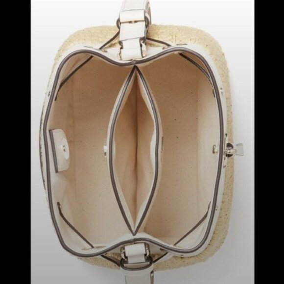 Kate Spade Marti Straw Mixed Media Small Bucket Bag Parchment Multi - Picture 8 of 14